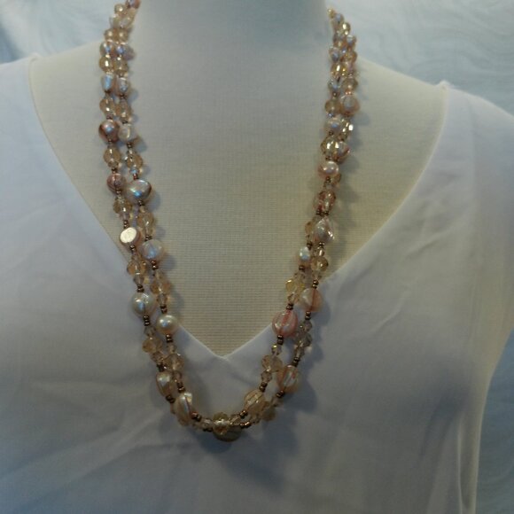 GORGEOUS Champagne Crystal Pearl Necklace & Bracelet (404) - Picture 3 of 13